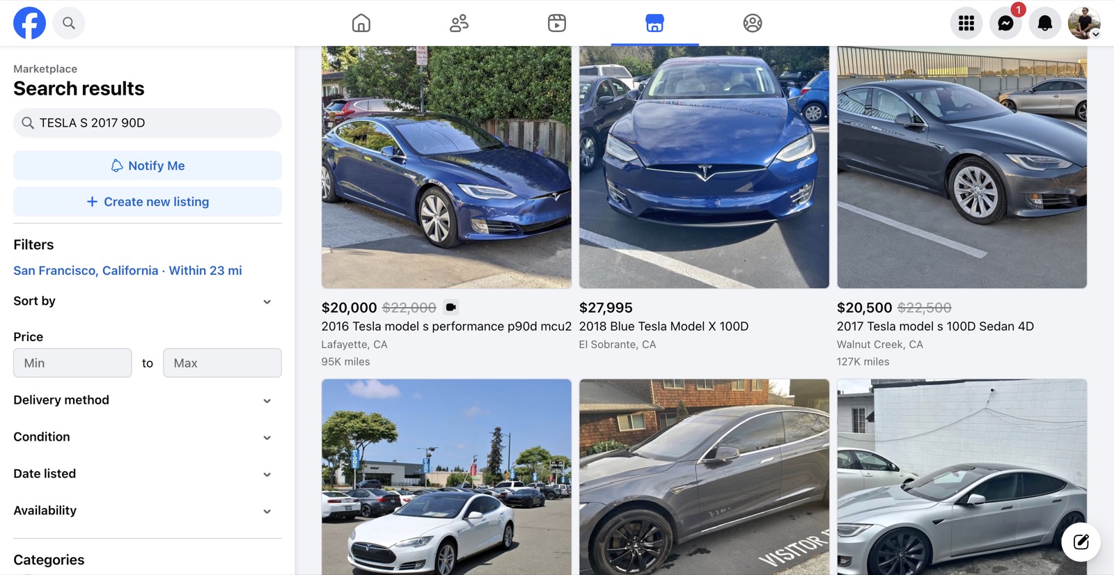 Facebook Marketplace search results as a dense browser automation workload example